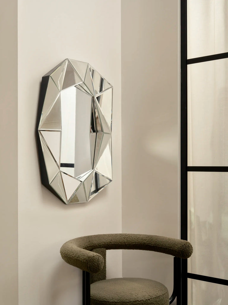 Small Diamond Silver Mirror by Reflections Copenhagen, Art Deco inspired with elegant hand-crafted details.