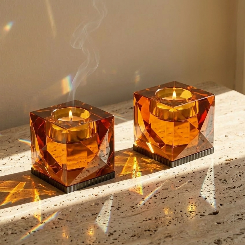 Amber tealight crystal Reflections Copenhagen. Crystal tealight