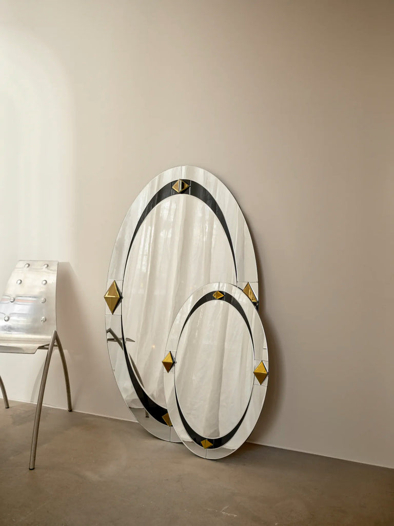 Darling Mirror Collection by Reflections Copenhagen, featuring XL and Small oval mirrors with hand-cut glass diamonds for a vintage touch.