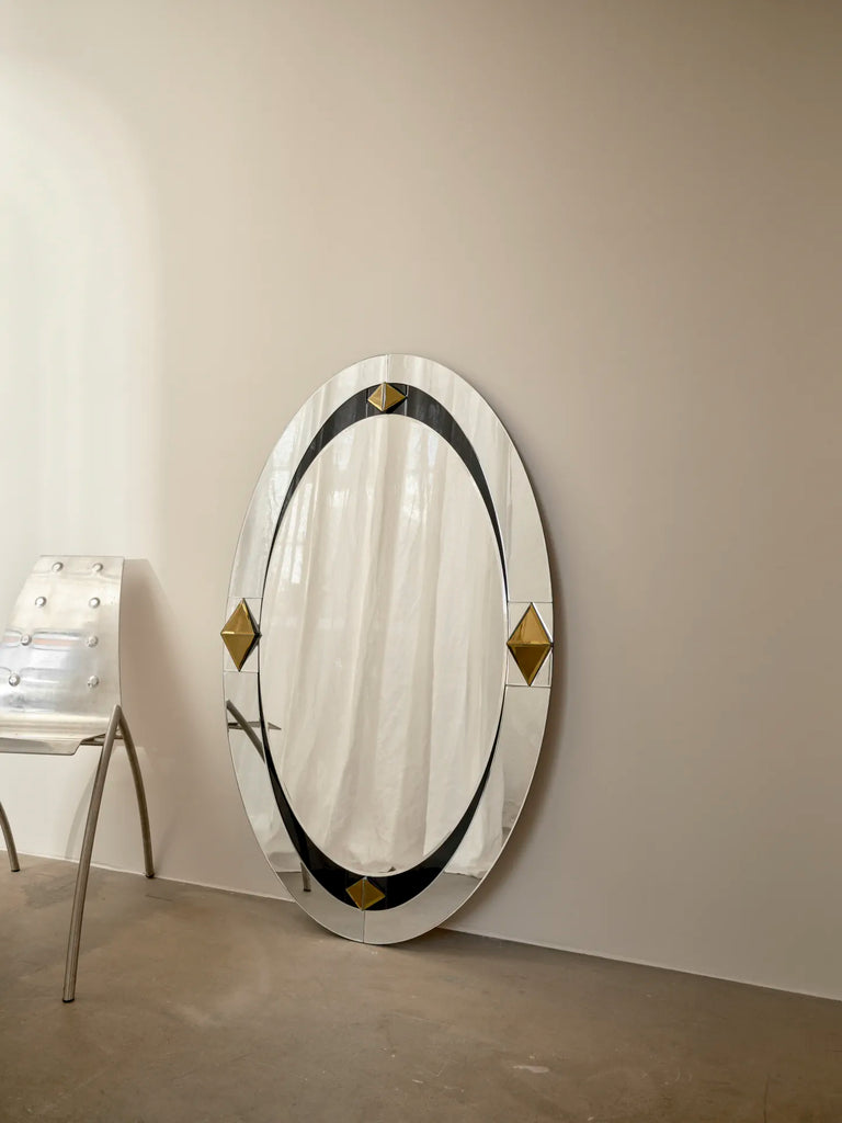 Darling XL Mirror by Reflections Copenhagen, vintage-inspired with hand-cut mirror glass diamonds, for a pop-out decorative effect.