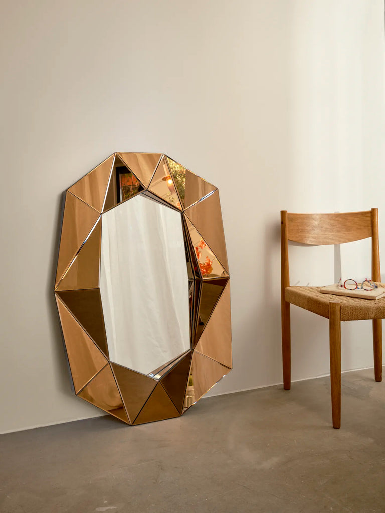 Diamond Large Mirror in bronze by Reflections Copenhagen, Art Deco inspired with diamond-shaped wedges for a luxurious look.