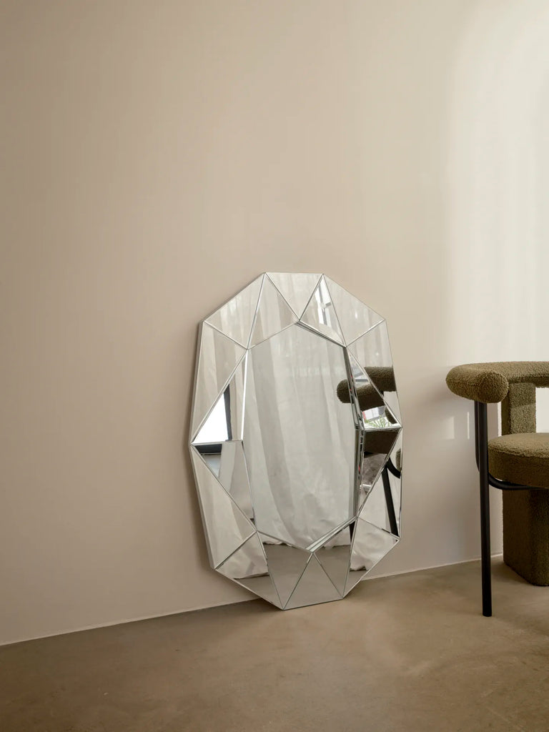Diamond Slim Large Mirror in silver by Reflections Copenhagen, Art Deco inspired with striking diamond shapes.