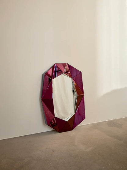 Small Diamond Burgundy/Silver Mirror by Reflections Copenhagen, Art Deco elegance for guest bathroom or hallway decor.