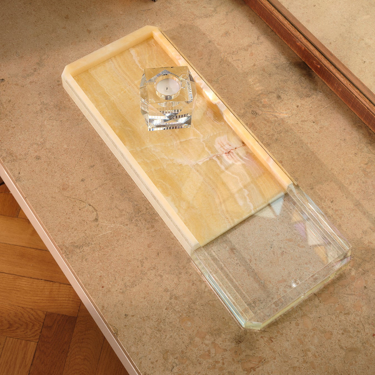Andrea Larsson, Danish Design. Crystal tray with marble and onyx