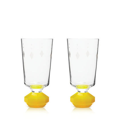 Pair of Chelsea Tall Crystal Glasses Clear/Neon Yellow