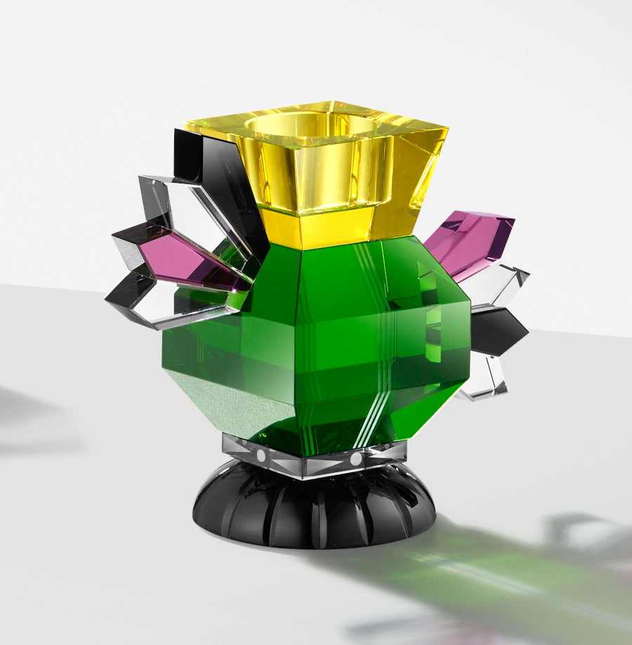 Colorful tealight holder in yellow, pink, black and green