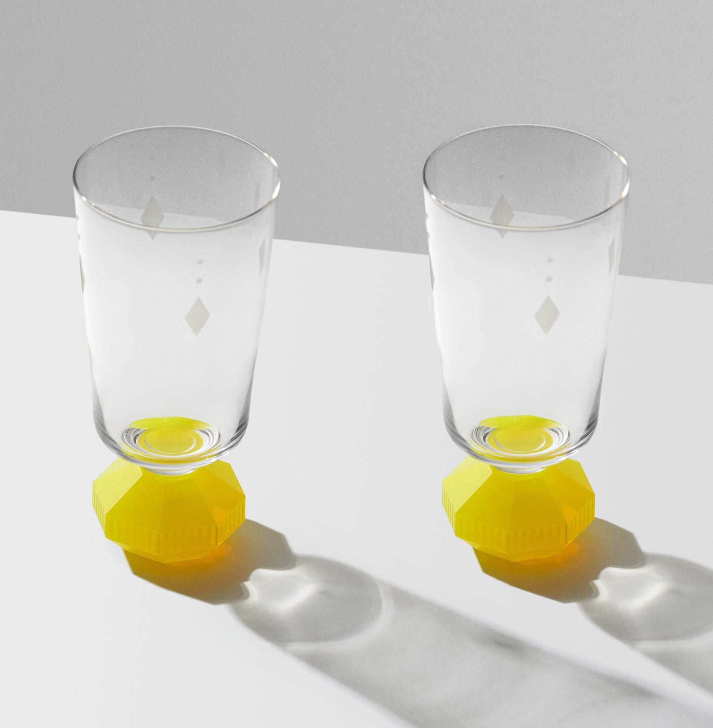 Pair Of Chelsea Tall Crystal Glasses Clear Neon Yellow Reflections pair-of-chelsea-tall-crystal-glasses-clear-neon-yellow-reflections